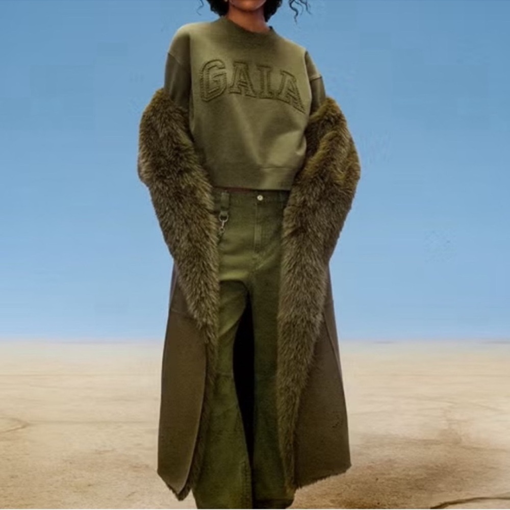 NWOT Gap x Cult Gaia vegan suede wrap olive green coat Size Small